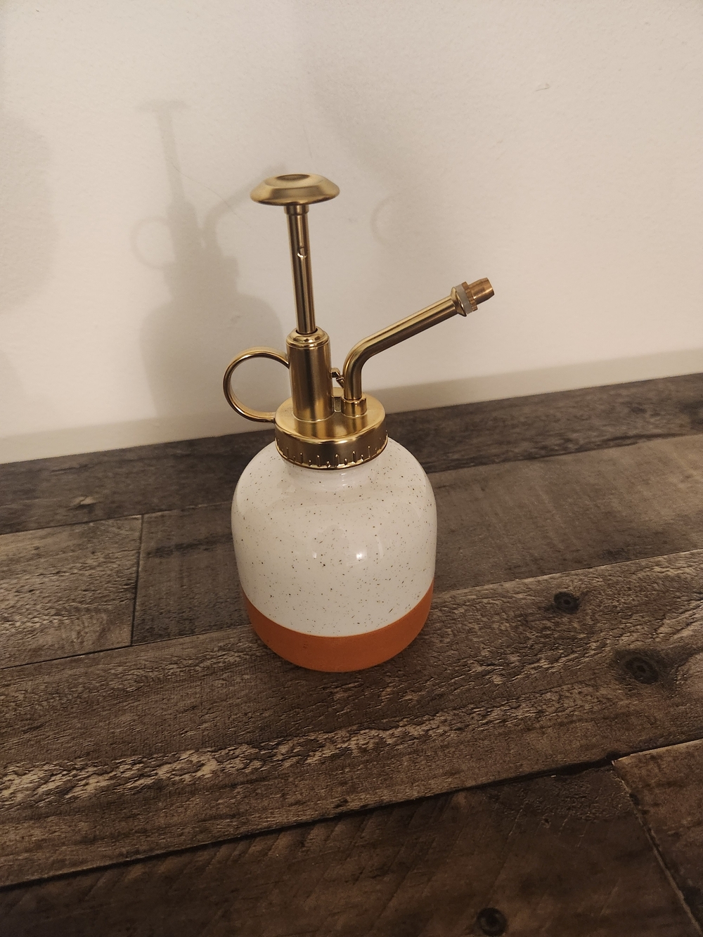 Brass-Top Ceramic Plant Mister in White and Terracotta